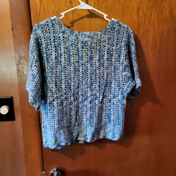 J H Collectibles Multi Women's Top Blouse Open Crochet Knit  Short Sleeve Medium - Picture 6 of 6